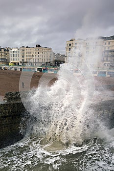 Wave breaking on Brighton groyne during a storm photo