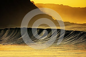 Wave breaking at sunset in Azkorri