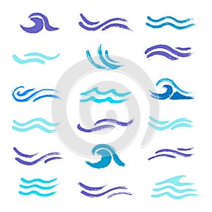 wave brush strokes vector set background. Artistic curve blue lines grunge collection.