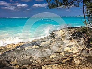 A wave in the Caribbean Sea crashing on the cliff