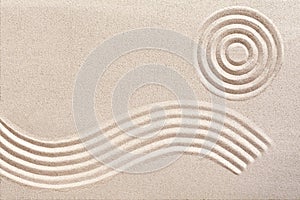 Wave and circles in a Japanese zen garden