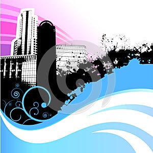 Wave city vector