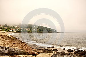 Dark clouds. Storm clouds. Wave of clouds that advances to the coast. One half of the sky cloud covers