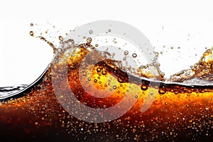 Wave of cola or sparkling beverage liquid isolated on white