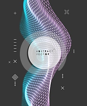 Wave with Connected Lines and Dots. Glowing Grid. Connection Structure. Wireframe Vector Illustration