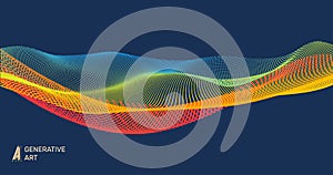 Wave with Connected Lines and Dots. Glowing Grid. Connection Structure. Wireframe Vector Illustration