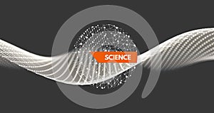 Wave with connected lines and dots. Glowing grid. Connection structure. Wireframe vector illustration