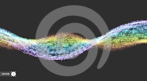 Wave with connected lines and dots. Glowing grid. Connection structure. Wireframe vector illustration