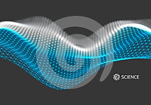 Wave with Connected Lines and Dots. Glowing Grid