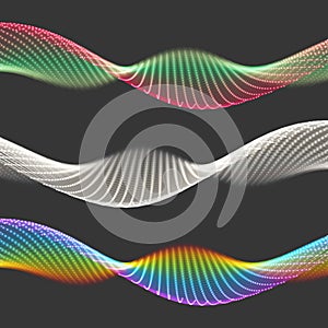 Wave with Connected Lines and Dots. Glowing Grid