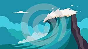 A wave crashing against a cliff symbolizing the uncontrollable and powerful nature of bipolar mood swings.. Vector
