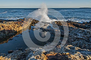 A Wave Crashing Along The Shore, Acadia National Park, Maine