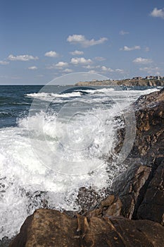 Wave Crushing Rocks Sea Shore