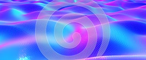 Wave 3D illustration, color flow, field overflows, points in space. Curved surface photo