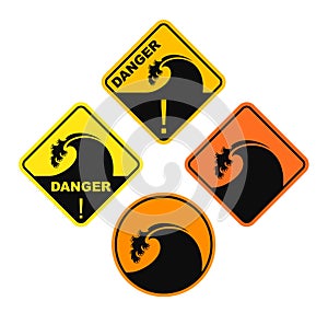 Wave danger sign. Isolated wave on white background