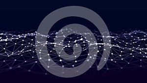 A wave of dots and lines of network connection. Technological background. 3D rendering