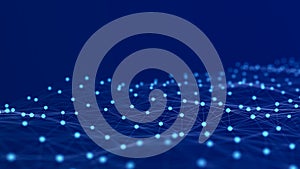 A wave of dots and lines of network connection. Technological background. 3D rendering