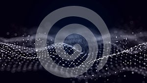 A wave of dots and lines of network connection. Technological background. 3D rendering