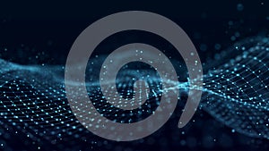 A wave of dots and lines of network connection. Technological background. 3D rendering