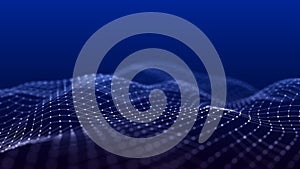 A wave of dots and lines of network connection. Technological background. 3D rendering