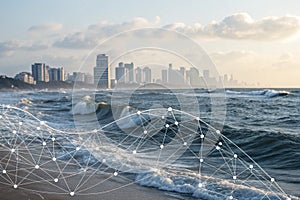 Wave of dots and weave lines abstract background