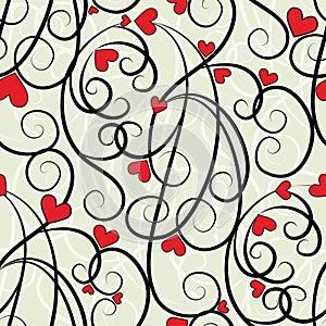 Wave floral heart seamless background