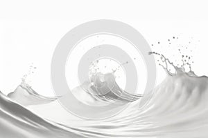 Wave of fluid milk liquid with splashes isolated on white