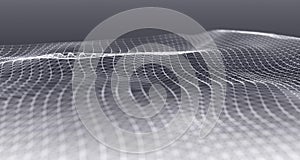 Wave form of dots and lines. Abstract mesh. 3D rendering.