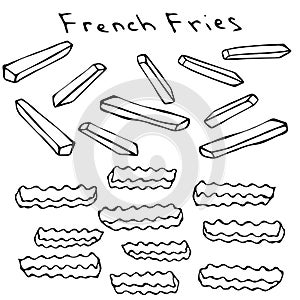 Wave Form French Fries. Fried Potato. Figure Knife Cuts of Potato Vegetable. Carved Cooking Ingredient, Fast Food or Street Food C