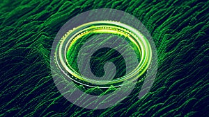 Wave function and green glow ring 3D render illustration