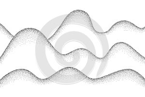 Wave grain stipple pattern background. Black noise dotwork texture, abstract dot stipple lines, sand grain effect