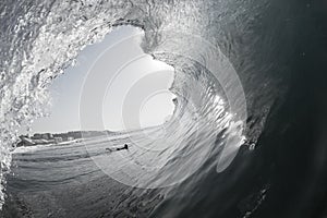 Wave Hollow Surfing Water Perspective Black White Photo