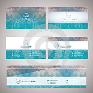 Wave icon and the geometric abstract business cards