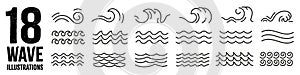 Wave Icon. Wave Set. Water Illustrations. Linear