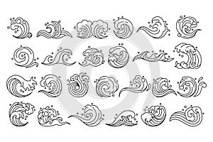 Wave Japanese. Ocean icon, pictogram Chinese sea linear style Hokusai. Tsunami marine pattern Japan. Asian abstract logo