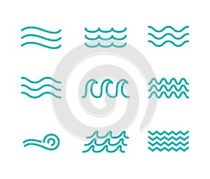 Wave line icon water vector sea flat ocean graphic symbol. Wave minimal logo