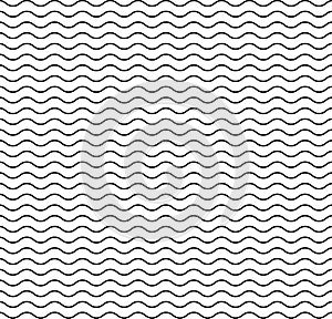 Wave line pattern. Seamless wavy texture. Background of water, sea, ocean and travel. Simple black graphic element on white