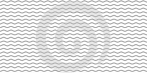 Wave line seamless pattern. Wavy thin stripes pattern. Black horizontal water curve lines texture. Simple monochrome