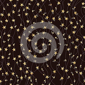 Wave line vertical star glitter seamless pattern