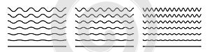 Wave line and wavy zigzag pattern lines. Vector black underlines, smooth end squiggly curvy squiggles