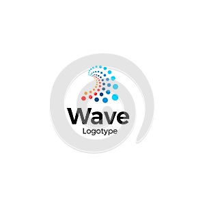 Wave logo concept, abstract wavy shape of dots. Water bubbles icon, minimal style emblem. Unusual modern logotype design