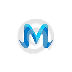 Wave M letter abstract shape, modern minimalistic letter, organic curvy form in blue