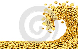 The wave of money. Huge tsunami wave of gold coins. Jackpot or success concept.