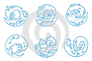 wave ocean vector icons, water thin swirl symbols