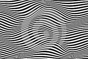 Wave of optical illusion. Abstract black and white illustrations. Horizontal lines stripes pattern or background with