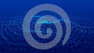 Wave of particles. Abstract current wave surface of ring circumferential lines. Data technology illustration. Big data photo