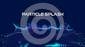 Wave particles grid in abstract style on dark background. Digital data flow. Data surface 3d vector concept. particles splash.