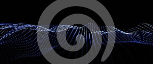 Wave of points and lines. Abstract background with dynamic wave. Dots in space. 3d rendering