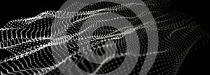 Wave of points and lines. Abstract background with dynamic wave. Dots in space. 3d rendering