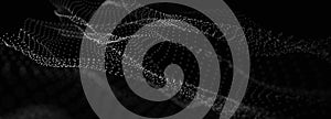 Wave of points and lines. Abstract background with dynamic wave. Dots in space. 3d rendering